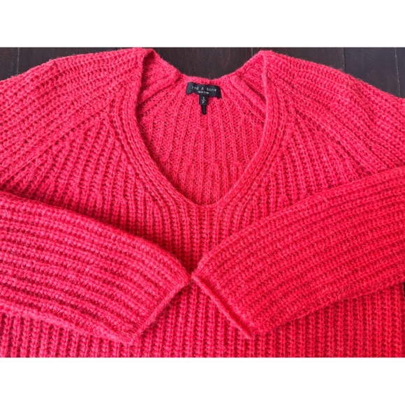 Rag & Bone Joseph Wool Blend V-Neck Sweater in Bright Coral, Size Small - Picture 14 of 14